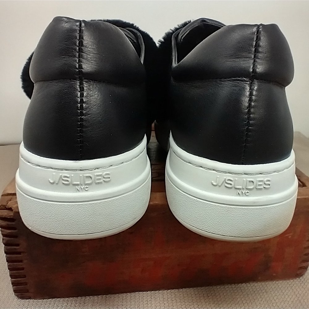 J/SLIDES NYC BLACK LEATHER SLIP ON SNEAKERS SIZE 9.5 - Picture 7 of 11